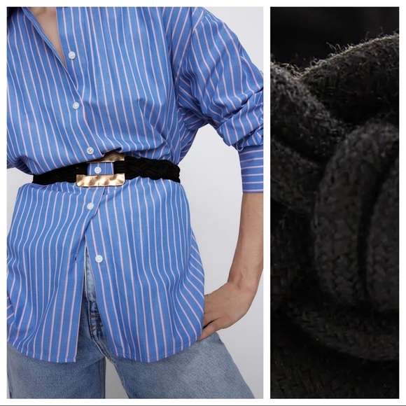 🌹NWT. Zara Black Braided Belt with Rectangular Metal Piece. - Picture 3 of 8